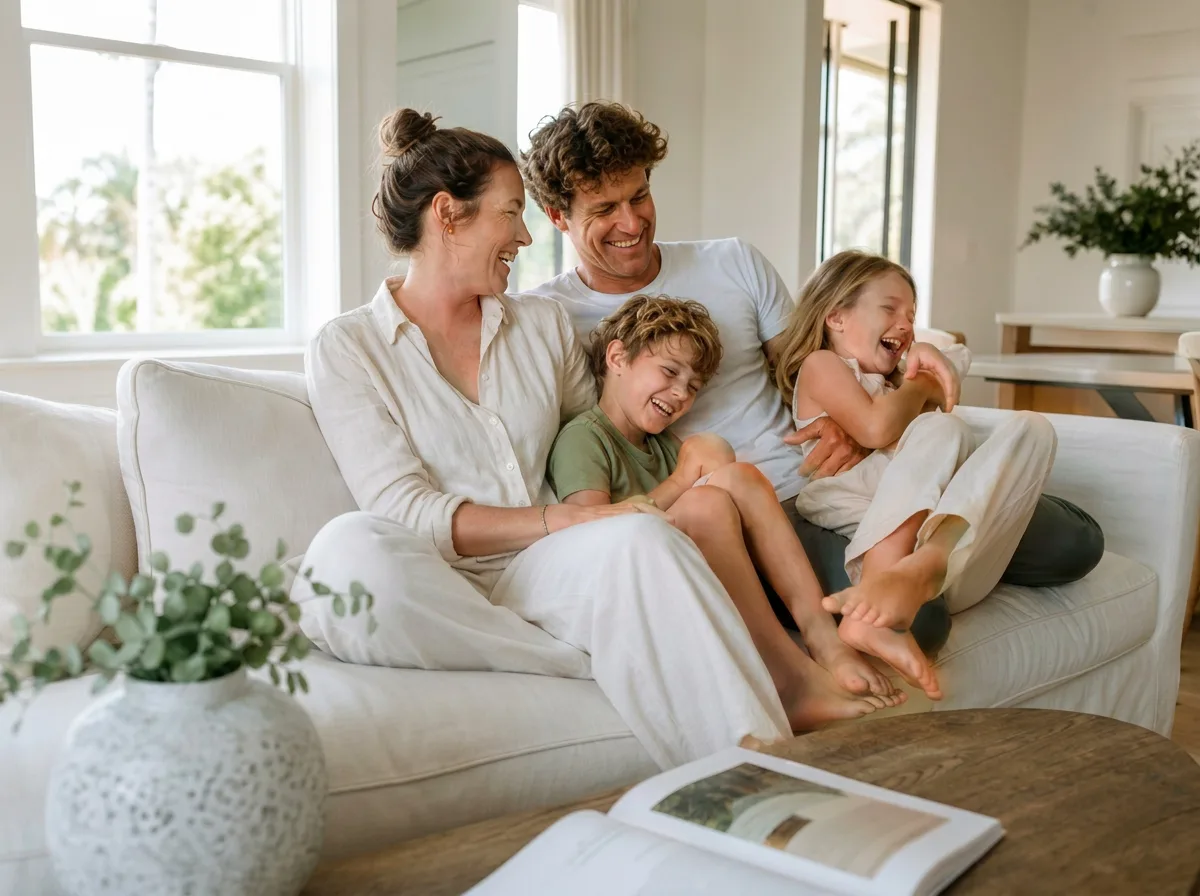 Happy Florida family relaxing together at home