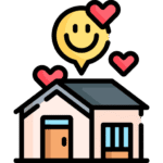 Happy home icon with hearts showing a clean and healthy living space