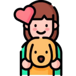 Pet-friendly cleaning icon with woman, dog, and heart