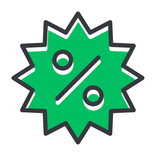 Green sticker with percentage sign showing Captain Duster’s bundle cleaning discounts